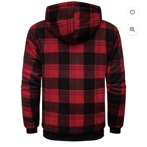 SCODI Flannel LS Fleece Lined Plaid Full Zip Hoodie Jacket RED/BLK M NWT IN PKG - Picture 2 of 8